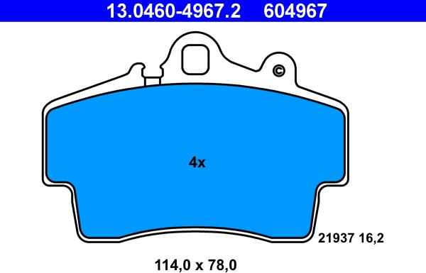 ATE 13.0460-4967.2 - Тормозные колодки, дисковые, комплект unicars.by