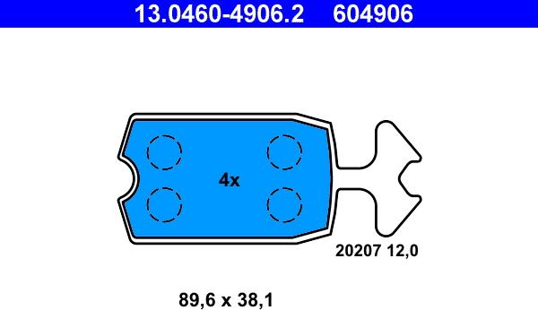 ATE 13.0460-4906.2 - Тормозные колодки, дисковые, комплект unicars.by