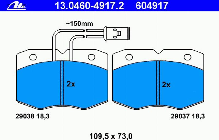 ATE 13.0460-4917.2 - Тормозные колодки, дисковые, комплект unicars.by