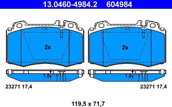 ATE 13.0460-4984.2 - Тормозные колодки, дисковые, комплект unicars.by