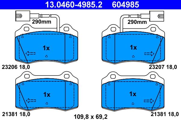 ATE 13.0460-4985.2 - Тормозные колодки, дисковые, комплект unicars.by