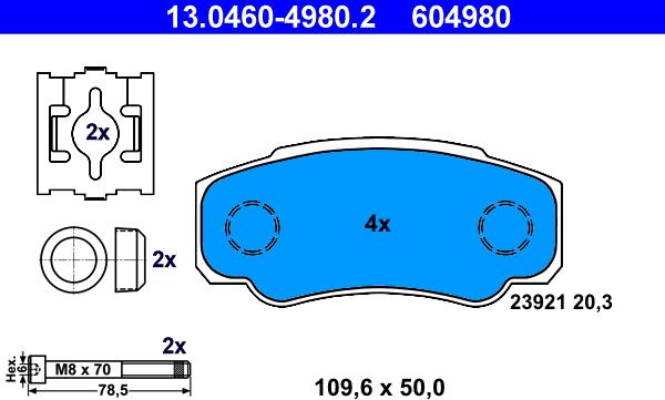 ATE 13.0460-4980.2 - Тормозные колодки, дисковые, комплект unicars.by