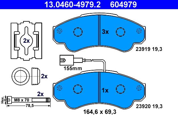 ATE 13.0460-4979.2 - Тормозные колодки, дисковые, комплект unicars.by