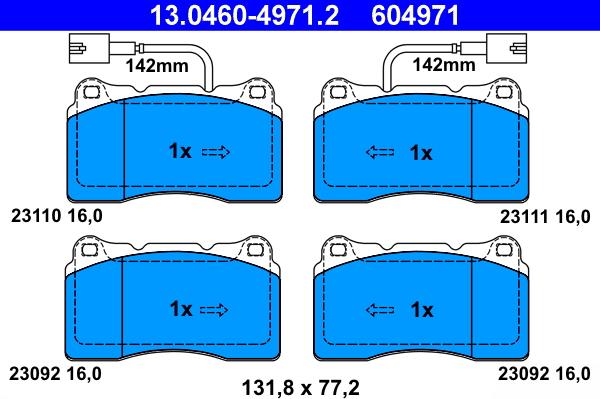 ATE 13.0460-4971.2 - Тормозные колодки, дисковые, комплект unicars.by