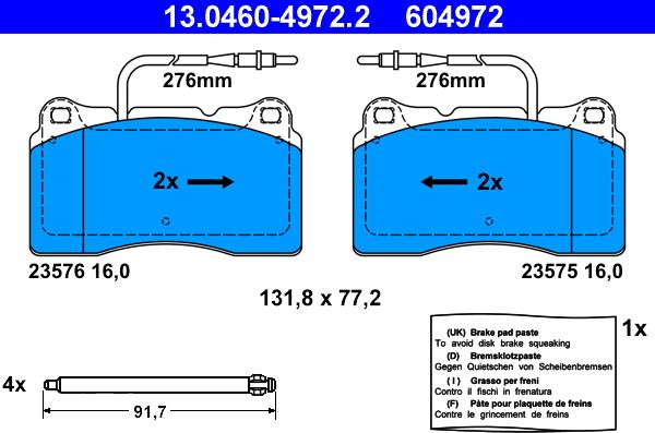 ATE 13.0460-4972.2 - Тормозные колодки, дисковые, комплект unicars.by