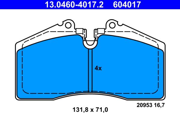 ATE 13.0460-4017.2 - Тормозные колодки, дисковые, комплект unicars.by