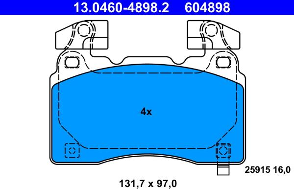 ATE 13.0460-4898.2 - Тормозные колодки, дисковые, комплект unicars.by