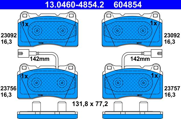 ATE 13.0460-4854.2 - Тормозные колодки, дисковые, комплект unicars.by