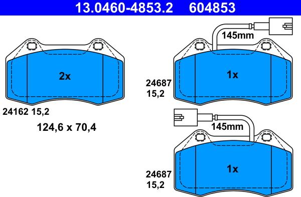 ATE 13.0460-4853.2 - Тормозные колодки, дисковые, комплект unicars.by