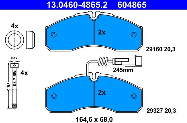 ATE 13.0460-4865.2 - Тормозные колодки, дисковые, комплект unicars.by