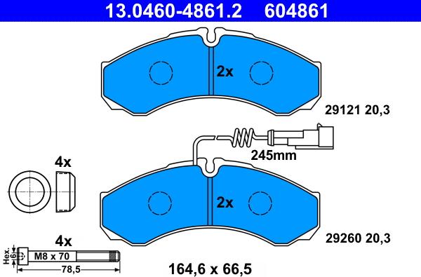 ATE 13.0460-4861.2 - Тормозные колодки, дисковые, комплект unicars.by