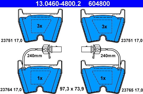 ATE 13.0460-4800.2 - Тормозные колодки, дисковые, комплект unicars.by