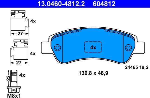 ATE 13.0460-4812.2 - Тормозные колодки, дисковые, комплект unicars.by