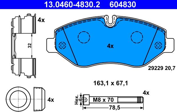 ATE 13.0460-4830.2 - Тормозные колодки, дисковые, комплект unicars.by