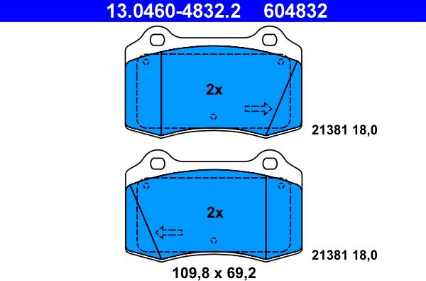 ATE 13.0460-4832.2 - Тормозные колодки, дисковые, комплект unicars.by