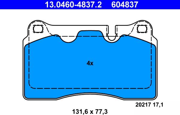 ATE 13.0460-4837.2 - Тормозные колодки, дисковые, комплект unicars.by