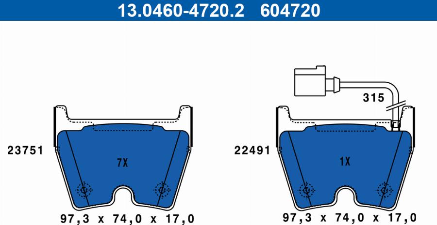 ATE 13.0460-4720.2 - Тормозные колодки, дисковые, комплект unicars.by