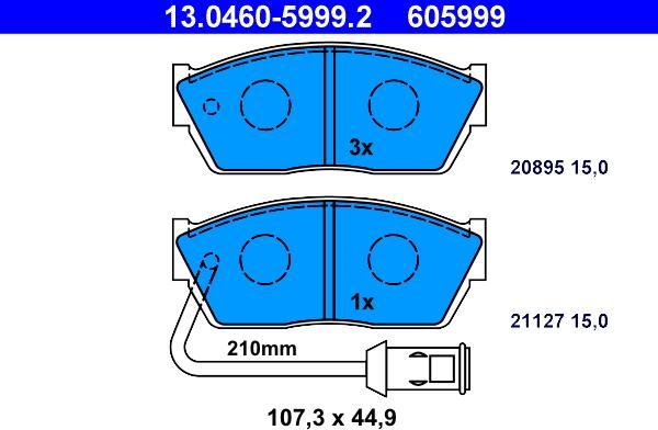 ATE 13.0460-5999.2 - Тормозные колодки, дисковые, комплект unicars.by