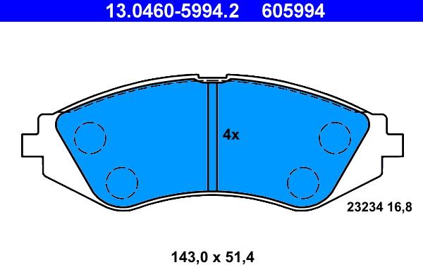 ATE 13.0460-5994.2 - Тормозные колодки, дисковые, комплект unicars.by