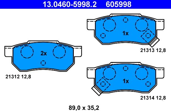 ATE 13.0460-5998.2 - Тормозные колодки, дисковые, комплект unicars.by