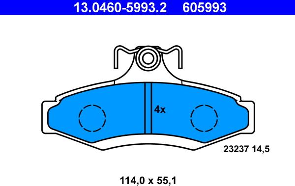 ATE 13.0460-5993.2 - Тормозные колодки, дисковые, комплект unicars.by