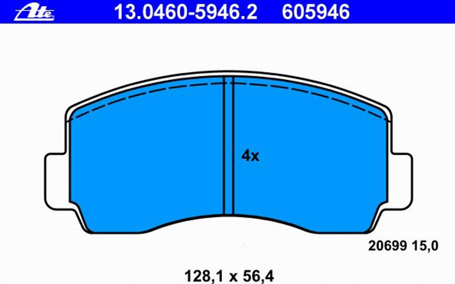 ATE 13.0460-5946.2 - Тормозные колодки, дисковые, комплект unicars.by