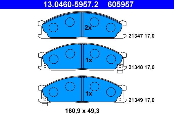 ATE 13.0460-5957.2 - Тормозные колодки, дисковые, комплект unicars.by