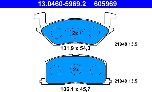 ATE 13.0460-5969.2 - Тормозные колодки, дисковые, комплект unicars.by