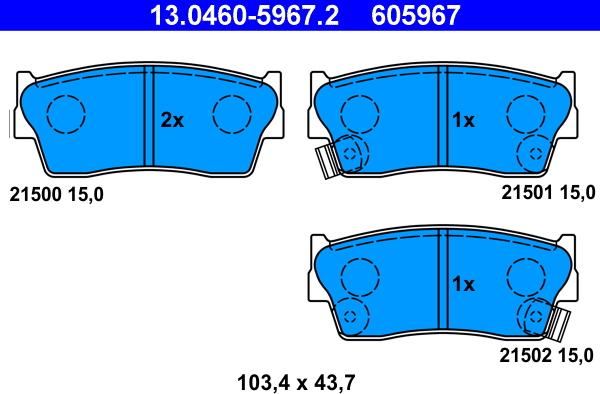 ATE 13.0460-5967.2 - Тормозные колодки, дисковые, комплект unicars.by