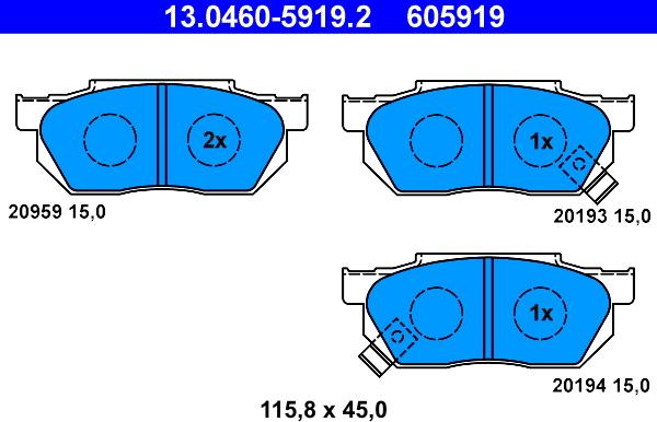 ATE 13.0460-5919.2 - Тормозные колодки, дисковые, комплект unicars.by