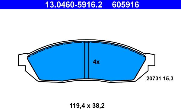 ATE 13.0460-5916.2 - Тормозные колодки, дисковые, комплект unicars.by