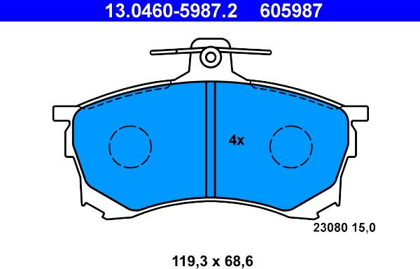 ATE 13.0460-5987.2 - Тормозные колодки, дисковые, комплект unicars.by