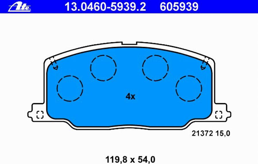 ATE 13.0460-5939.2 - Тормозные колодки, дисковые, комплект unicars.by