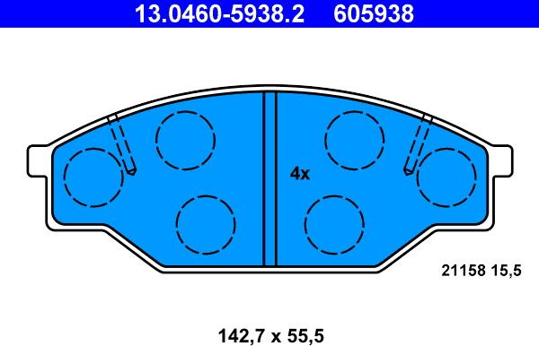 ATE 13.0460-5938.2 - Тормозные колодки, дисковые, комплект unicars.by