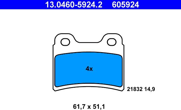 ATE 13.0460-5924.2 - Тормозные колодки, дисковые, комплект unicars.by