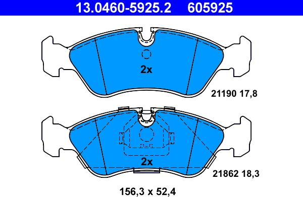 ATE 13.0460-5925.2 - Тормозные колодки, дисковые, комплект unicars.by