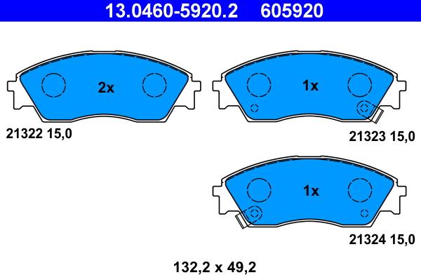 ATE 13.0460-5920.2 - Тормозные колодки, дисковые, комплект unicars.by