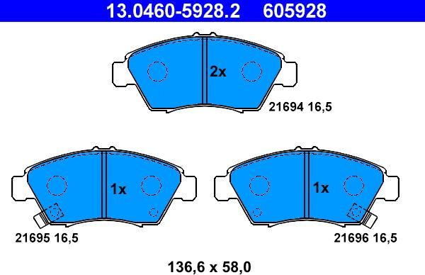 ATE 13.0460-5928.2 - Тормозные колодки, дисковые, комплект unicars.by