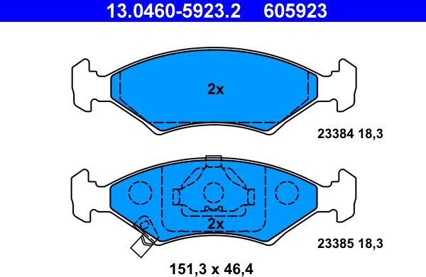 ATE 13.0460-5923.2 - Тормозные колодки, дисковые, комплект unicars.by