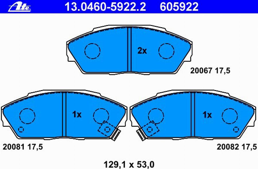 ATE 13.0460-5922.2 - Тормозные колодки, дисковые, комплект unicars.by