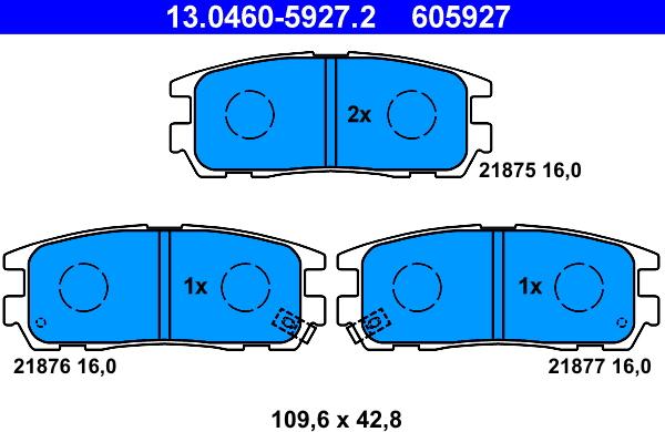 ATE 13.0460-5927.2 - Тормозные колодки, дисковые, комплект unicars.by