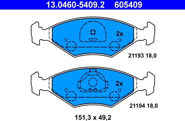 ATE 13.0460-5409.2 - Тормозные колодки, дисковые, комплект unicars.by