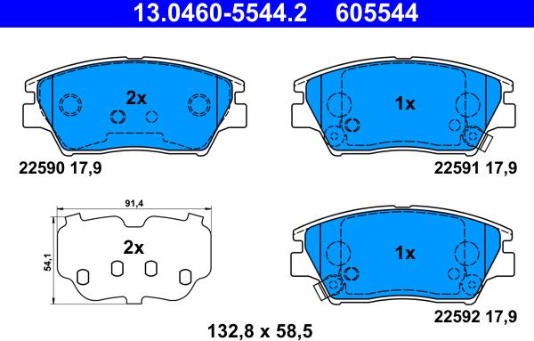 ATE 13.0460-5544.2 - Тормозные колодки, дисковые, комплект unicars.by