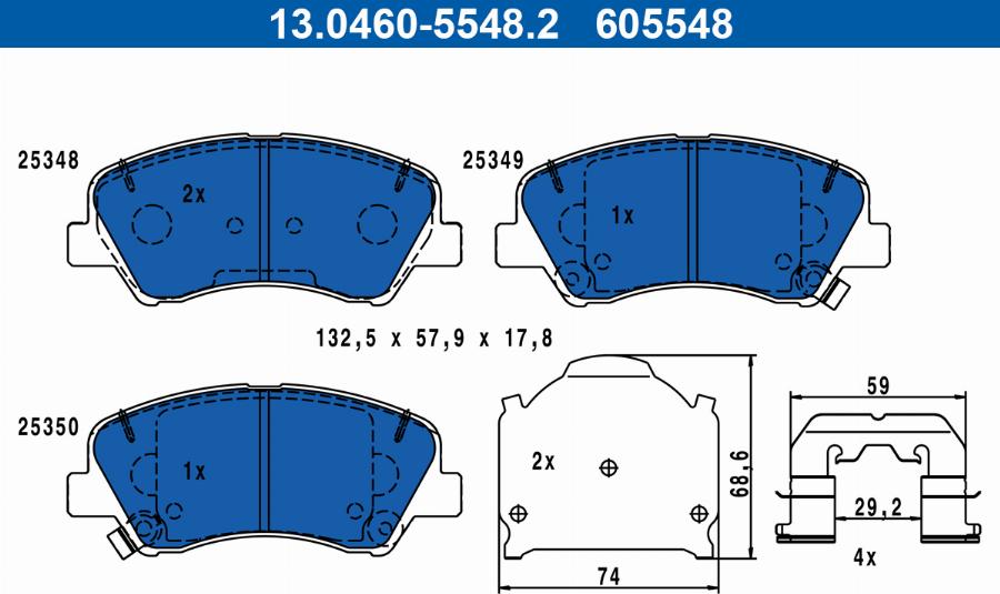 ATE 13.0460-5548.2 - Тормозные колодки, дисковые, комплект unicars.by