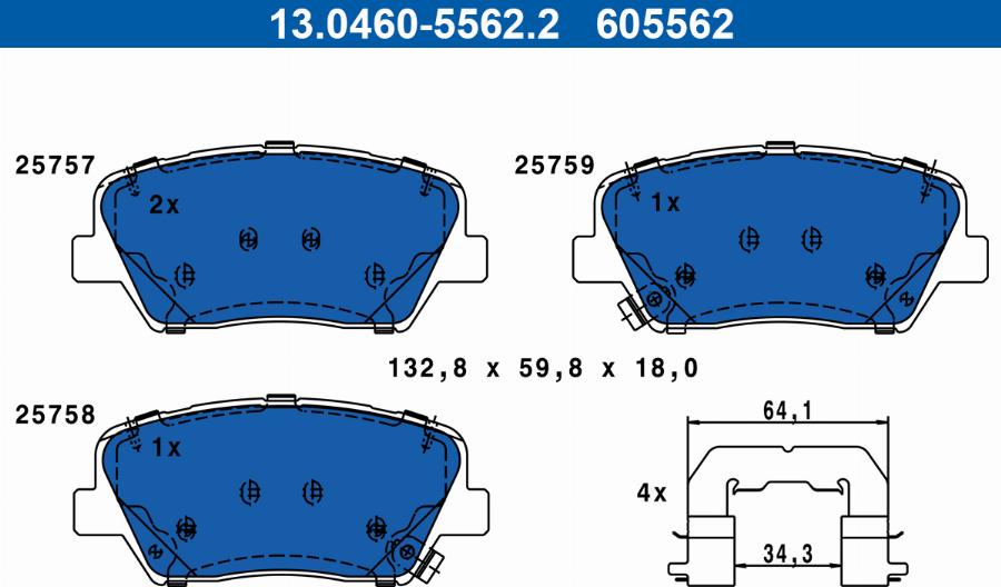 ATE 13.0460-5562.2 - Тормозные колодки, дисковые, комплект unicars.by