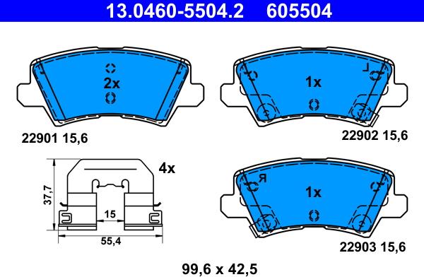 ATE 13.0460-5504.2 - Тормозные колодки, дисковые, комплект unicars.by