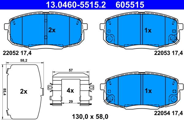 ATE 13.0460-5515.2 - Тормозные колодки, дисковые, комплект unicars.by