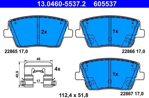 ATE 13.0460-5537.2 - Тормозные колодки, дисковые, комплект unicars.by