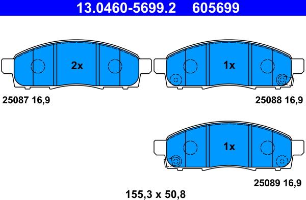 ATE 13.0460-5699.2 - Тормозные колодки, дисковые, комплект unicars.by