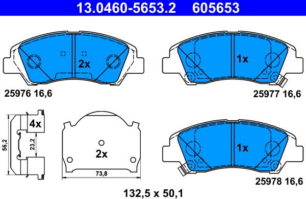 ATE 13.0460-5653.2 - Тормозные колодки, дисковые, комплект unicars.by